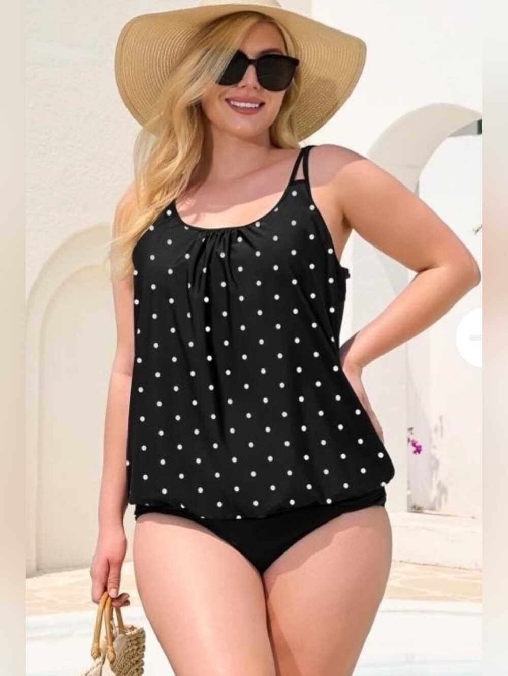 NWT Relleciga Polka Dot Tankini Set High Waisted Tummy Control Bottom Size Small